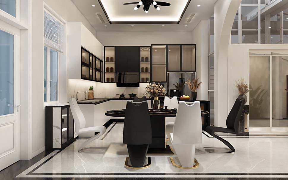 phòng bếp biệt thự hiện đại
